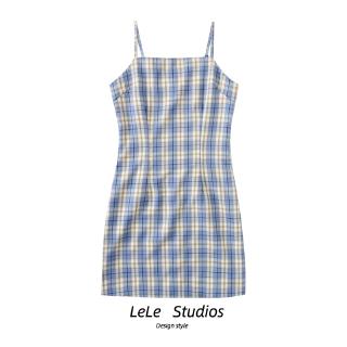 American retro suspender PLAID DRESS BAG hip show thin French dress small holiday Girl Skirt Fairy