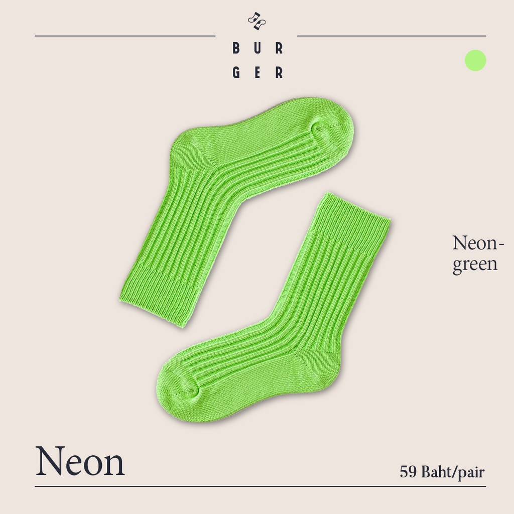 Neon ถุงเท้าแฟชั่น สีเขียวนีออน สายสตรีท ครึ่งแข้ง ราคาถูก คุณภาพดี