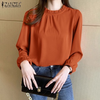 Zanzea เสื้อเบลาส์ลําลอง คอกลม แขนยาว ติดกระดุม สีพื้น สไตล์วินเทจ สําหรับผู้หญิง