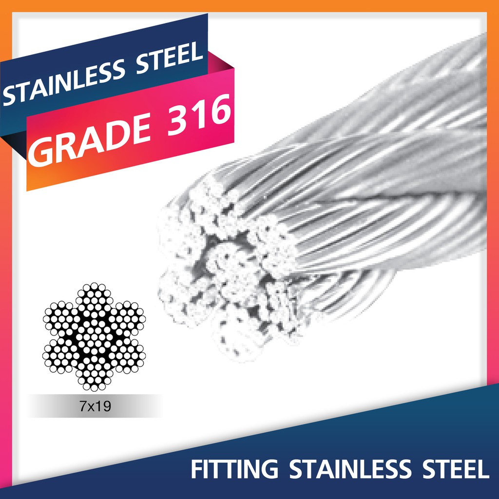 ลวดสลิงสแตนเลส ขนาด 3MM-5MM. Marine Grade 316 Stainless Steel