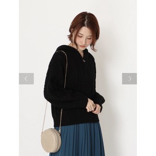 เสื้อกันหนาวไหมพรมถัก มีฮู้ดด้านหลัง สีดำ