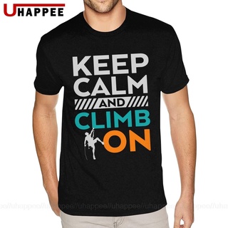 เสื้อยืดคอกลม แขนสั้น ผ้าฝ้าย พิมพ์ลาย Keep Calm And Climb On สําหรับผู้ชาย