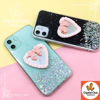 เคสมือถือ oppo A5 2020 A53 A96 F9 F11pro Reno5 TPU เคลือบเจลกากเพชรกริตเตอร์ไล่สีติดกระจกหัวใจ