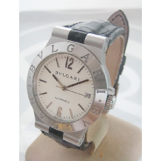 นาฬิกามือสอง BVLGARI Diagona automatic date ใส่ได้ทั้งชาย หญิง ขนาดตัวเรือน 35mm หน้าปัดขาวประดับหลักเวลาอารบิค