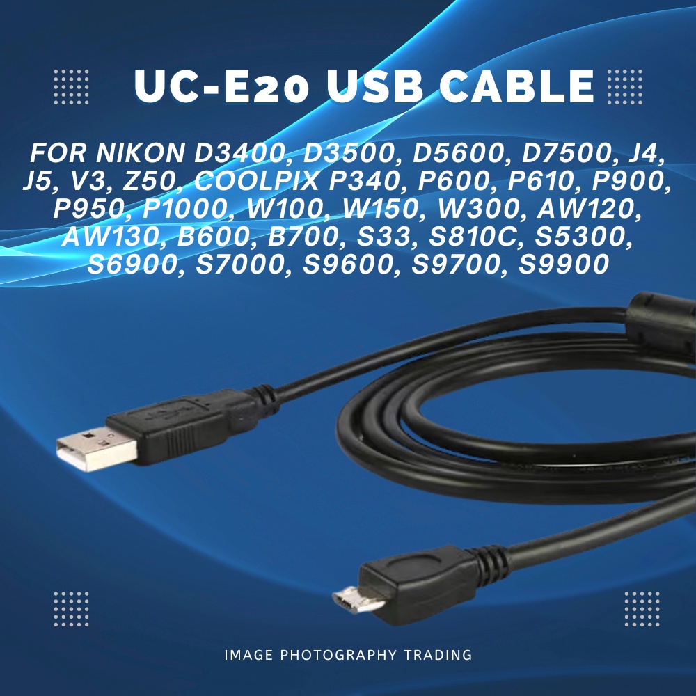 UC-E20 สาย USB สําหรับ Nikon D3400, D3500, D5600, D7500, J4, J5, V3, Z50, P340, P600, P610, P900, P9