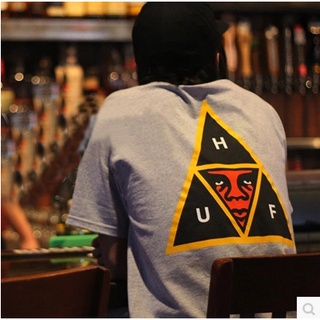 เสื้อยืดแขนสั้น คอกลม ผ้าฝ้าย พิมพ์ลายหน้ายิ้ม HUF X OBEY สําหรับผู้ชาย และผู้หญิง