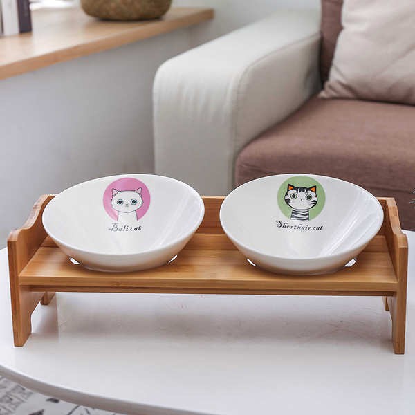 ❤ ชามอาหารสุนัข ❤ ❖Cat bowl oblique mouth bowl splash-proof ceramic cat food bowl drinking water hig