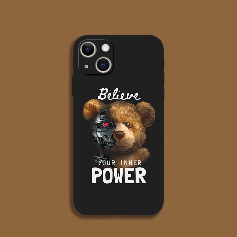เคสโทรศัพท์มือถือ แบบนิ่ม ลายหมี สีดํา สําหรับ iPhone 13 mini 14 15 Pro Max SE3 6S 7 8 Plus XR SE2 X 11 12 Pro XS Max