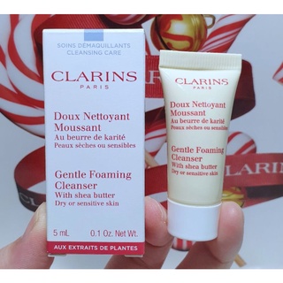 โฟมล้างหน้าสำหรับผิวแห้ง แท้💯%Clarins gentle foaming cleanser with shea butter 5ml. มีฉลากไทย