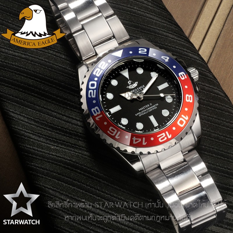 GRAND EAGLE นาฬิกาข้อมือผู้ชาย สายสแตนเลส รุ่น AE8007G - SILVER/BLACK/BLUERED