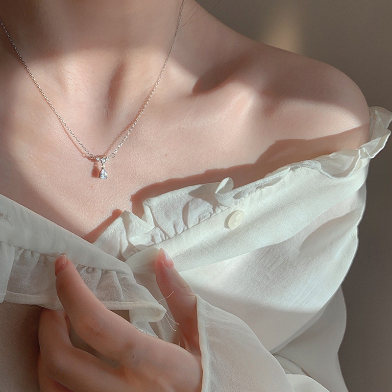 เครื่องประดับ สร้อยคอ สายโซ่ จี้รูปหยดน้ํา ประดับพลอยเทียม หรูหรา เหมาะกับของขวัญ แฟชั่นยอดนิยม สําหรับผู้หญิง