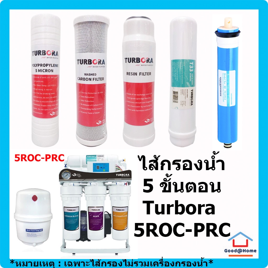 *** ชุดรวม ไส้กรอง Turbora 5 ขั้นตอน สำหรับเครื่อง Turbora 5ROC-PRC Water Filter Water Purifier ไส้กรองน้ำ ***