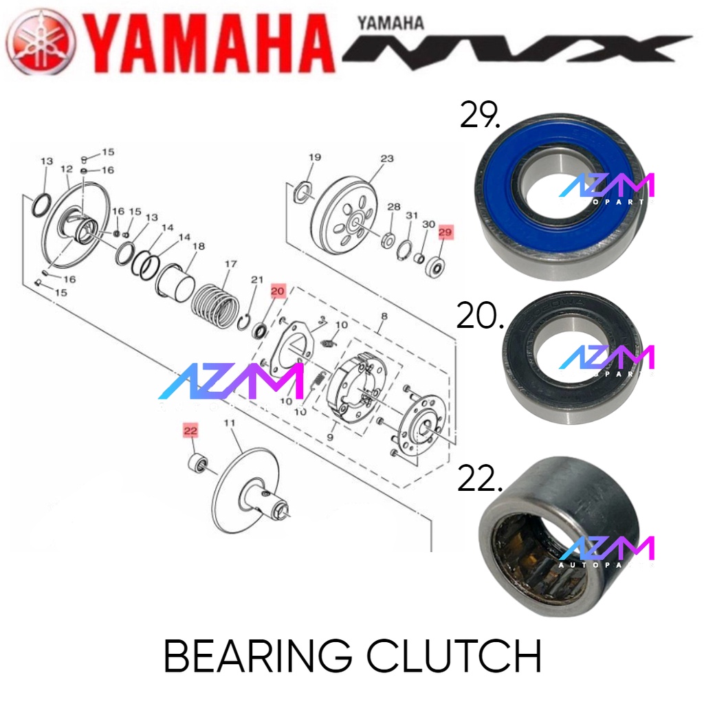 NVX 155 V1 / V2 BEARING CLUTCH 2DP-E7678-00 / 2DP-E7678-10 / 933A6-202Y0 YAMAHA