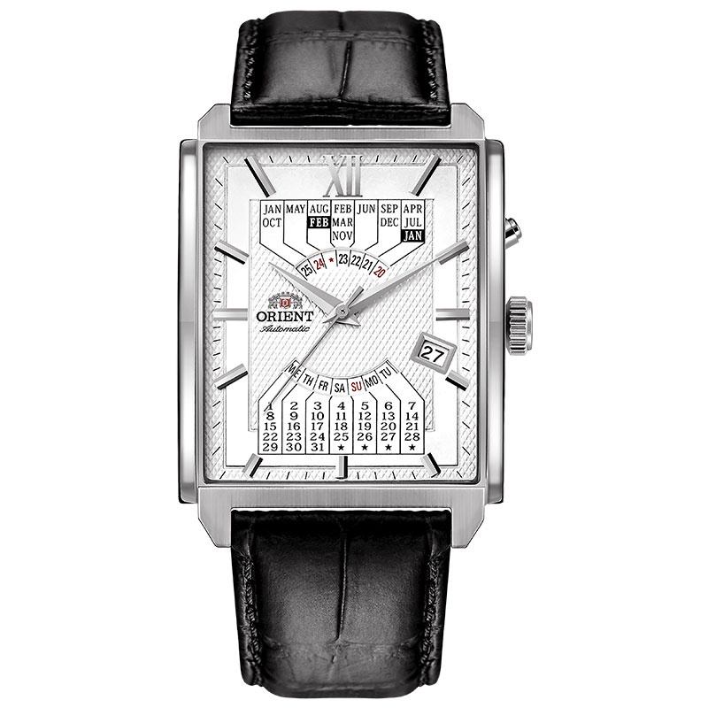 ✓☁✒Orient Orient Square Watch Men s Automatic เชิงกล Men s Watch Perpetual Calendar Genuine Steel Belt Belt