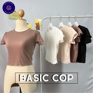 ✨nexterday.bkk ✨ Basic COP เสื้อครอป เสื้อคอกลม มีแขน เนื้อผ้าร่อง