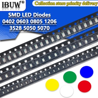 ไดโอดเปล่งแสง LED 0402 0603 0805 1206 1210 smd สีแดง สีเหลือง สีเขียว สีขาว สีฟ้า 100 ชิ้น