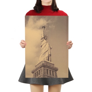 Dlkklb สติ๊กเกอร์โปสเตอร์ลาย The Statue of Liberty New York สไตล์วินเทจขนาด 50.5X35 ซม. สําหรับตกแต่งผนัง