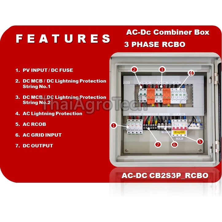 ตู้คอมบายเนอร์สำหรับระบบโซล่าเซลล์เบรกเกอร์กันดูด AC-DC combiner box 2string RCBO (CNC) DC (Suntree) ขนาด 10-20kw 3phase