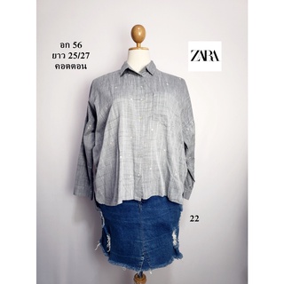 เสื้อมือสอง used เสื้อสาวอวบ อก 56 ยาว 25-27 นิ้ว แบรนด์ ZARA เสื้อเชิ้ต แขนยาว ผ้าคอตตอน