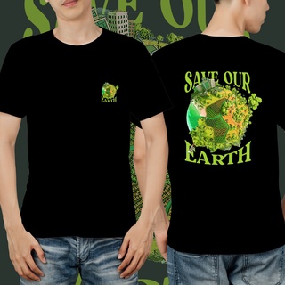 เสื้อยืดทุกวันเสื้อยืด พิมพ์ลาย Save Our Earth สีดํา กรมท่า สีขาว MIMI_001S-3XL