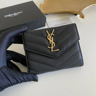 VIP Y.SL 13cm S.AINT LAURENT Monogram Compact Trifold Wallet กระเป๋าสตางค์ใบสั้น 3 พับ งานดีสุด