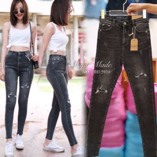 JH1591#ยีนส์ยืดปะผ้า มีS-XL #jeans house