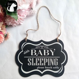 (L) ป้ายไม้ ลาย Baby Sleeping สำหรับแขวนหน้าห้องนอนเด็กทารก