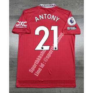 เสื้อฟุตบอล แมนยู Home เหย้า 2022/23 พร้อมเบอร์ชื่อ 21 ANTHONY และอาร์มพรีเมียร์ลีค No Room