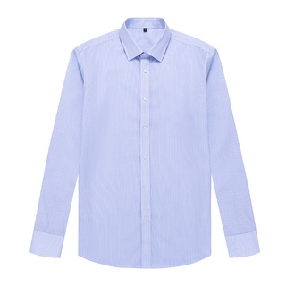 KINGMAN Original business dress shirt mens White with blue stripes เสื้อเชิ้ตสั่งตัด เสื้อเชิ้ตแขนยาว เสื้อเชิ้ตคอปก