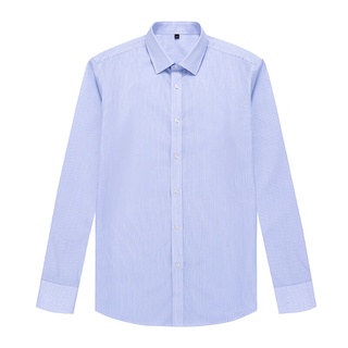 KINGMAN Original business dress shirt mens White with blue stripes เสื้อเชิ้ตสั่งตัด เสื้อเชิ้ตแขนยาว เสื้อเชิ้ตคอปก