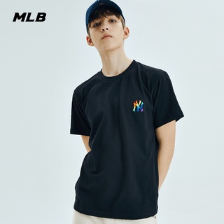 พร้อมส่ง Mlb เสื้อยืดแขนสั้นพิมพ์ลายโลโก้สีรุ้งทรงหลวมสีขาวแฟชั่นฤดูร้อนสําหรับผู้ชายและผู้หญิง Tsr ใหม่