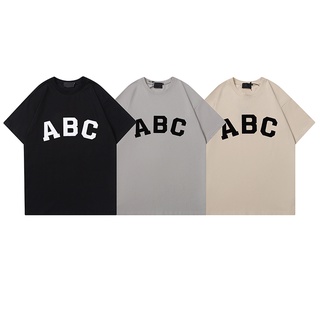 เสื้อยืดแขนสั้น พิมพ์ลายตัวอักษร FEAR OF GOD ABC Flocking สไตล์สตรีท สําหรับผู้ชาย และผู้หญิงS-5XL