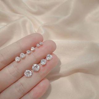 Simple S925 เงินสเตอร์ลิงมินิยกรูหูสี่กรงเล็บ Rhinestone ต่างหูสตั๊ดขนาดเล็ก