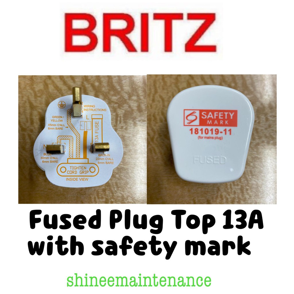 [10ชิ้นมัด!] Britz Fused Plug Top 13A พร้อมเครื่องหมายนิรภัย