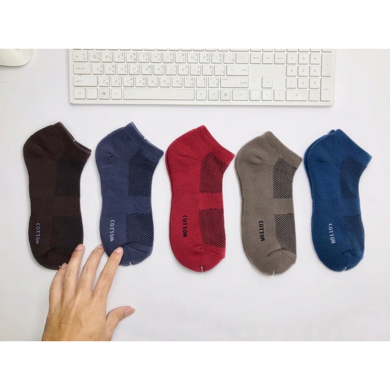สีเข้ม หนา 2 เท่า ถุงเท้าข้อนสั้นพื้นหนา ผ้าCotton สีโทนเข้ม พื้นหนากว่าปกติ 2 เท่า