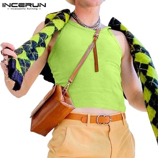 INCERUN Men Summer Sleeveless Strappy Solid Color Slim Fit Knit Tank Tops