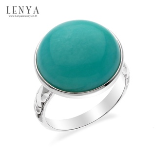 Lenya Jewelry แหวนเงินแท้ประดับด้วยอะเมโซไนต์ ( Amazonite) เม็ดกลมใหญ่เจียระไนแบบหลังเบี้ย ดีไซน์เรียบเก๋ มีสไตล์