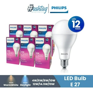 [แพ็ค 12 หลอด] หลอดไฟ Philips LED Bulb ขั้วเกลียว E27