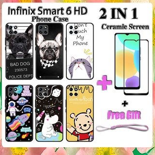 2 IN 1 Infinix Smart 6 HD เคสโทรศัพท์ พร้อมกระจกนิรภัย เซรามิค ป้องกันหน้าจอ โค้ง ฟิล์มนิรภัย การ์ตูน