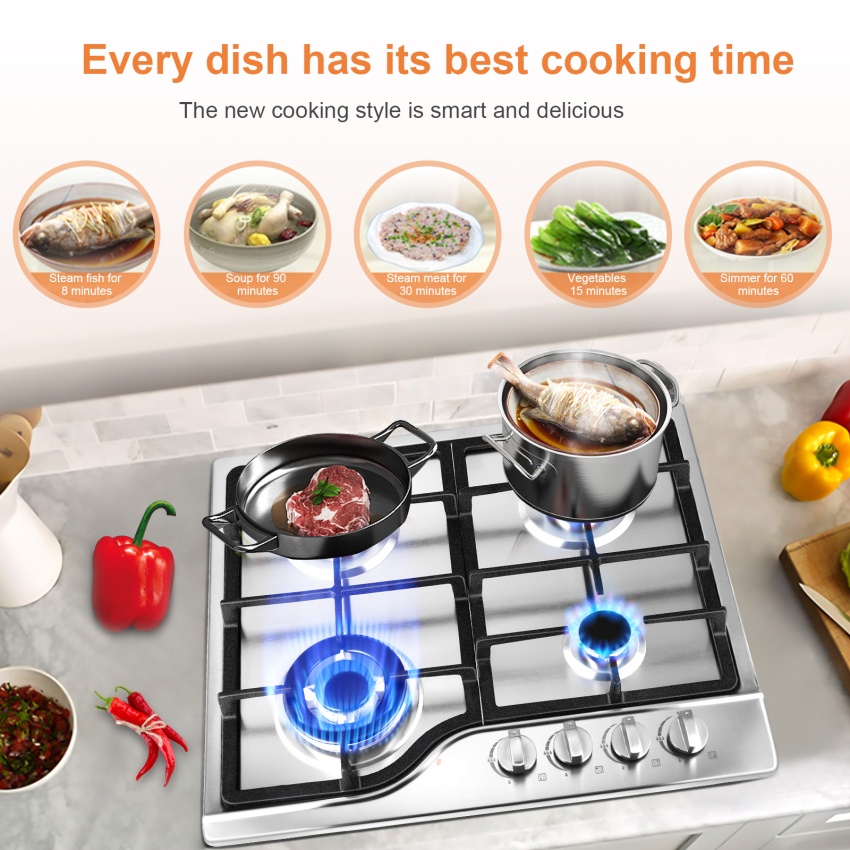 BuiltIn Gas Stove Gas Cooktop with 4 Burners AntiMelt Metal Knob