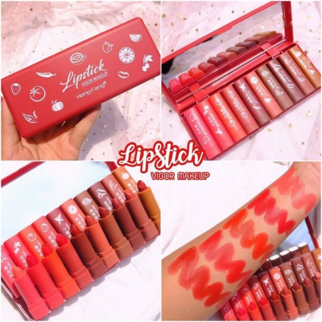 🌈🌟ลิปสติกแท่งหมุนเนื้อแมท💄 10 แท่ง 10 สี Lipstick Vigor makeup by hengfang