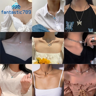 Fantastic789 สร้อยคอจี้ผีเสื้อสไตล์เกาหลีสําหรับผู้ชายผู้หญิง