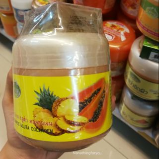 สครับเกลือสูตรมะละกอ สับปะรด🍊🍍 กลูต้า คอลลาเจน  700 กรัม   (แถมสบู่1ก้อน) Scrub jam สครับเกลือขัดผิว เกลือสปา