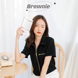 S - L 🤍Workwearstore 🤍Brownie top🤍 น่ารักมิไหววว 🌈  เสื้อครอปนิดๆ คอปก แต่งซิปสีทอง ดูสวยแพงมากกกก