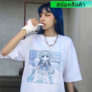 เสื้อยืด แขนสั้น ทรงหลวม ลายการ์ตูนอนิเมะ สีขาว สไตล์ฮาราจูกุ