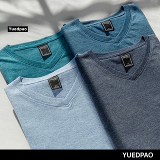 Yuedpao ยอดขาย No.1 รับประกันไม่ย้วย 2 ปี ผ้านุ่ม เสื้อยืดเปล่า เสื้อยืดสีพื้น เสื้อยืดคอวี_SET BLUE
