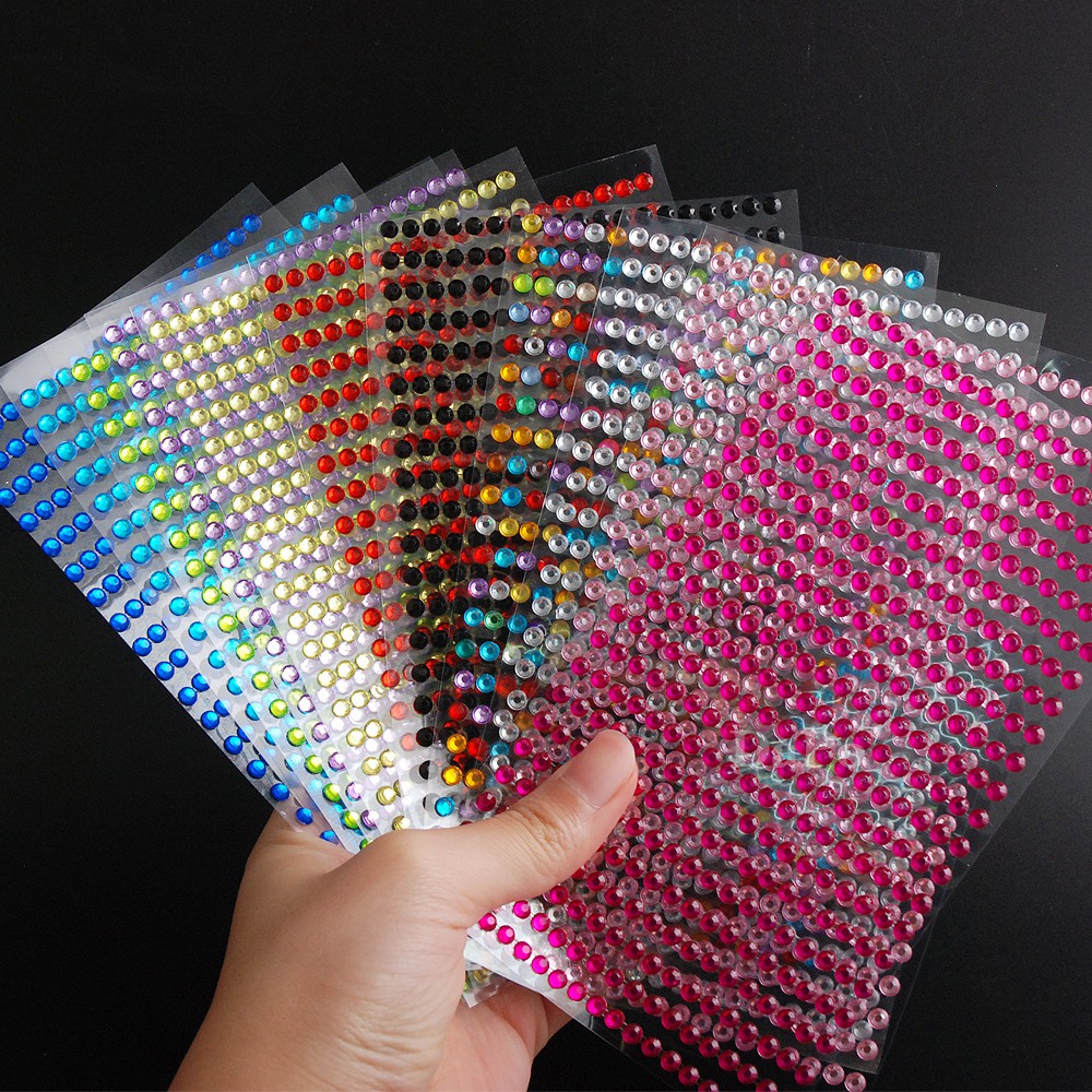 4 มม. 437 ชิ้น/เซ็ต สติกเกอร์ตกแต่งมือถือ Rhinestones อะคริลิคคริสตัลเพชร สมุดภาพ เทศกาล แต่งหน้า DIY