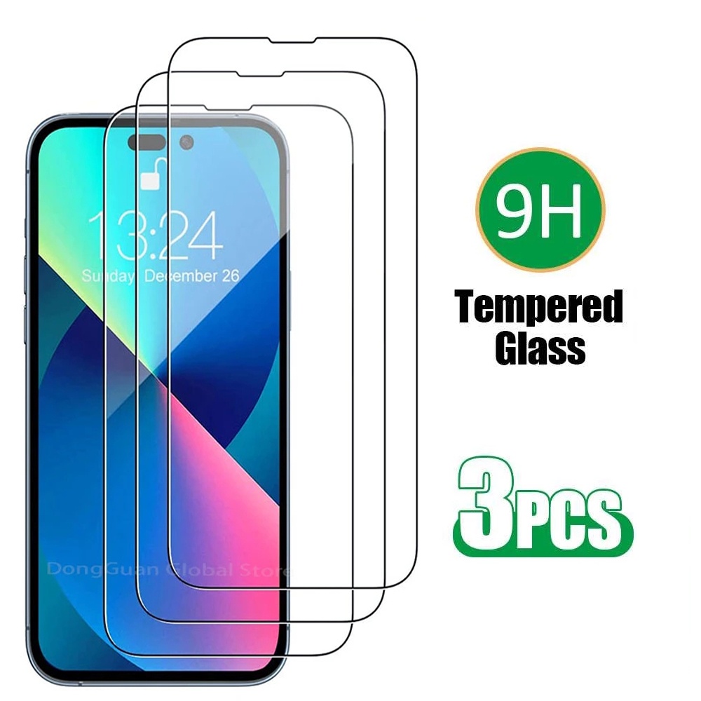 3pcs กระจกนิรภัยสําหรับ iphone 16 15 14 13 11 X Xs XR 7 8 6 Pro Max Plus คลุมทั้งหมดใสป้องกันหน้าจอป้องกันฟิล์ม