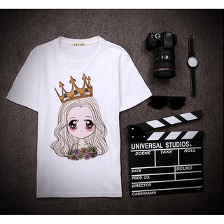 เสื้อยืดสกรีนลายเด็กผู้หญิงใส่มงกุฎ ใส่สบาย สีสันสดใส ใส่สบายๆในวันหยุด ไม่ยืด ไม่ย้วย
