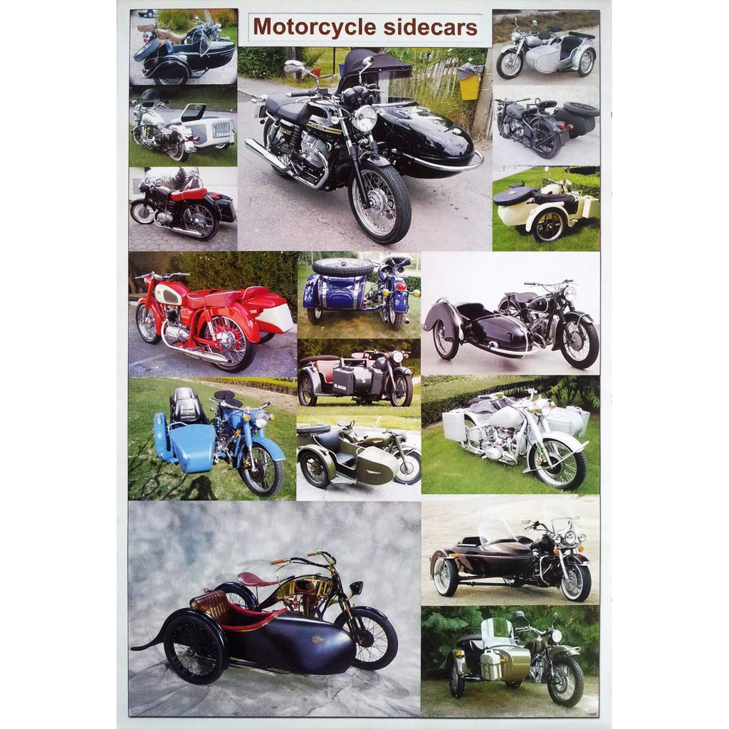 โปสเตอร์ รูปถ่าย รถมอเตอร์ไซค์ พ่วงข้าง โบราณ Motorcycle Sidecars POSTER 24”X35” Inch Scooter Motorbike Classic Vintage